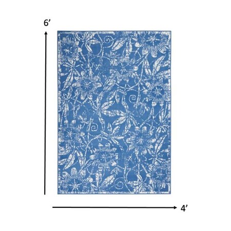 Palacedesigns 4 x 6 ft. Blue & Ivory Floral Vines Area Rug - Blue Ivory - 4' x 6' PA3659485